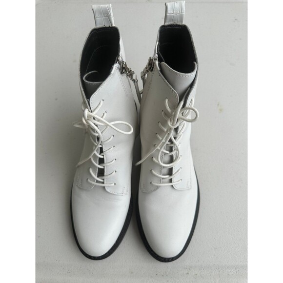 Sam Edelman Women's Nina Bright White Leather Lace Up Side Zip Combat Boots 7 - Picture 3 of 7